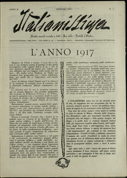 Italianissima : rivista mensile inviata a tutti i soci della Fratelli d'Italia